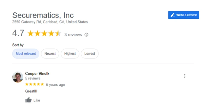 SecureMatics, Inc's Client Reviews