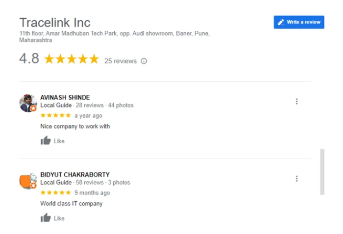 TraceLink Inc's Client Reviews